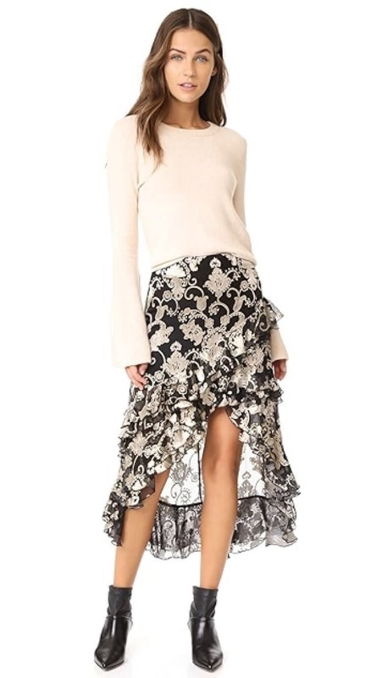 Alice + Olivia Womens Sasha Asymmetric Tiered Ruffled Skirt Gray Floral 10